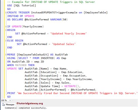 instead of update triggers in sql server example