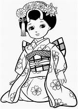Colorir Bonecas Japonesas Kimono Desenhos sketch template