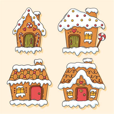 vector hand drawn gingerbread houses collection