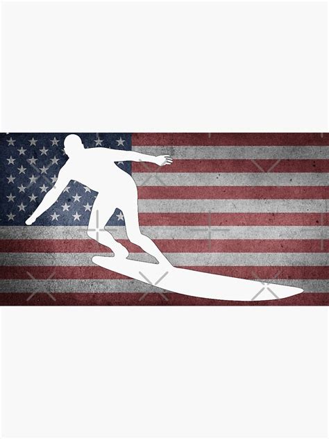surf surfing usa silhouette surfer american flag design sticker