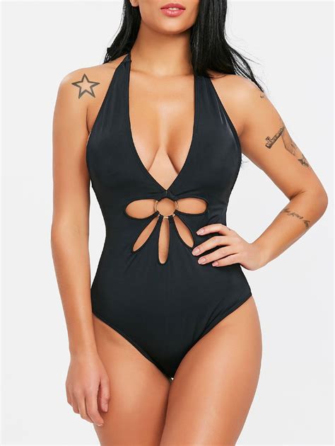 [29 Off] Halter Cut Out Backless One Piece Bathing Suit Rosegal
