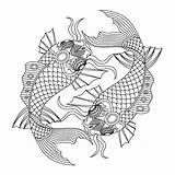 Zentangle Koi Lineal Fisch Estilo Linear 2039 sketch template