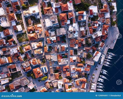aerial view  ermioni houses  harbor aegean sea greece stock image image