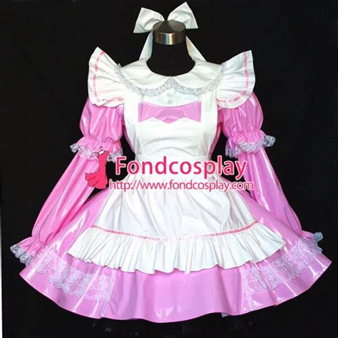 sexy sissy maid dress pvc dress pink lockable uniform cosplay costume