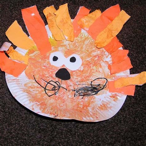 easy toddler painted paper plate lion face craft