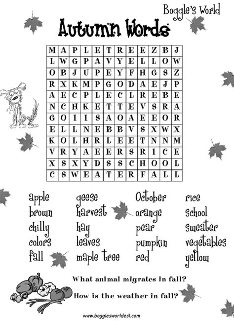 images  autumn worksheets  grade fall word search