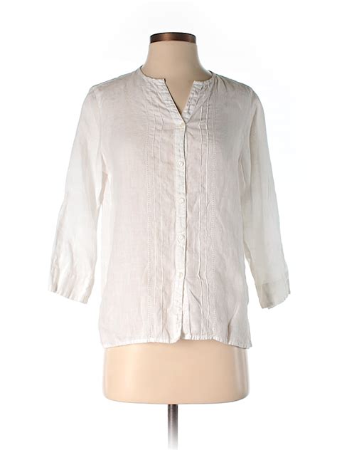 liz claiborne 100 linen solid white 3 4 sleeve button down shirt size s 64 off thredup