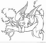 Coloring Wolf Pages Winged Kitsune Wings Cute Lineart Cat Wolves Adult Fox Color Pup Drawings Anime Colouring Tiger Girl Easy sketch template