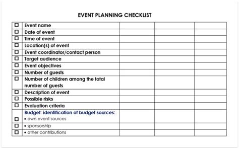 event planning checklist       word