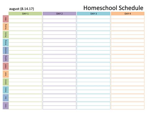 editable homeschool schedule templates