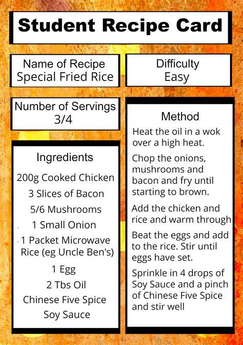 printable student recipes easy special fried rice  parent game