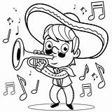 Mariachi Coloring Mexican Trumpet Man Playing Book Illustration Sombrero Woman Vector Stock sketch template