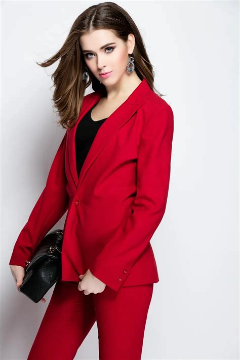 women high quality custom  red slim suit office ladies work wear