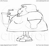 Obese Fountain Soda Outlined Holding Woman Cartoon Royalty Clipart Djart Vector Illustration Background sketch template