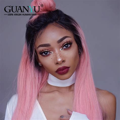 guanyuhair 1b pink ombre hair weave 3 bundles with 13x4 lace frontal closure ear to ear