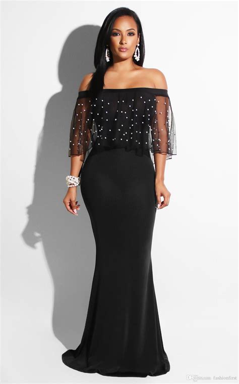 sexy off the shoulder with cape dress pearl black plus