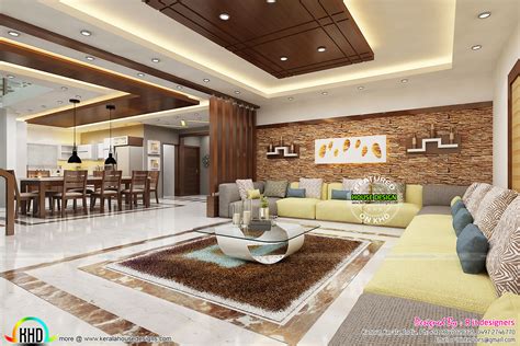 beautiful living  dining room interiors kerala home design  floor plans  houses