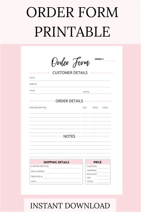 downloadable small business  printable order forms printable