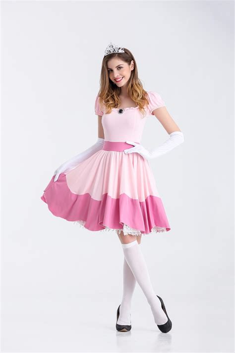 pink peach princess super mario costume bros cosplay dress sexy best