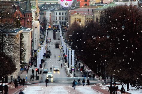 Beautiful View Of Karl Johans Gate During Winters In Oslo