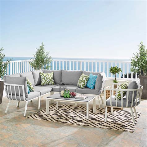 modway riverside  piece outdoor patio aluminum set  white gray walmartcom