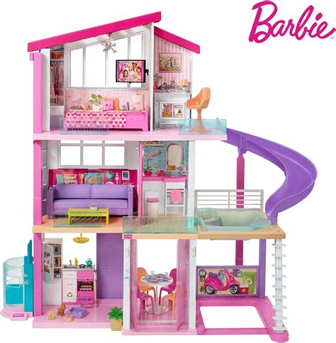 barbie estate dreamhouse adventures large  story dolls house pink