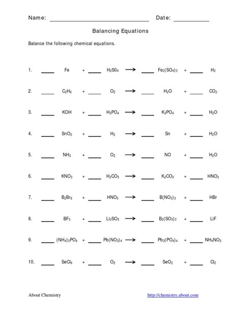 balance chemical equations worksheet  chemistry physical sciences