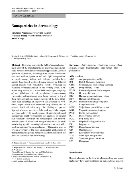 nanoparticles  dermatology arch dermatol res