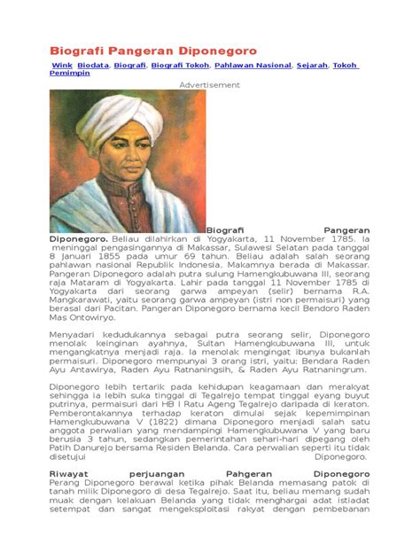 biografi pangeran diponegoro