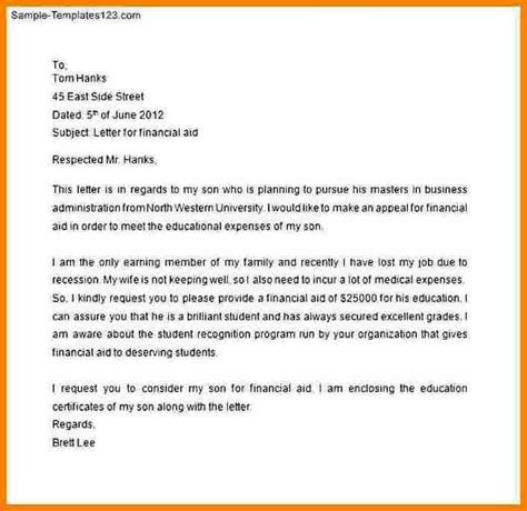 write  letter   financial support financial aid