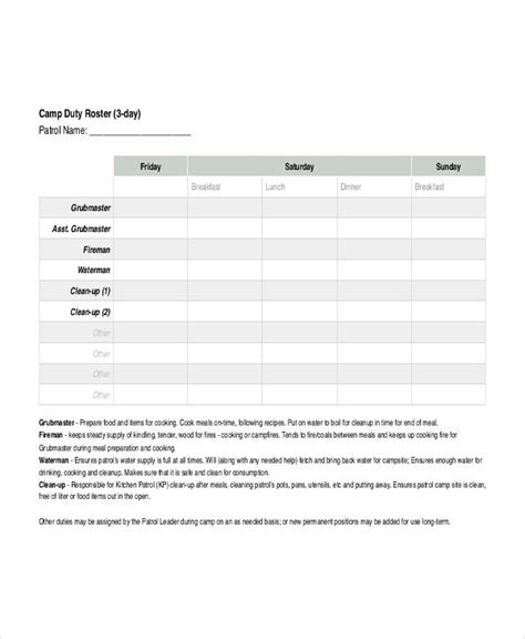 duty roster template   word excel  document downloads roster words templates