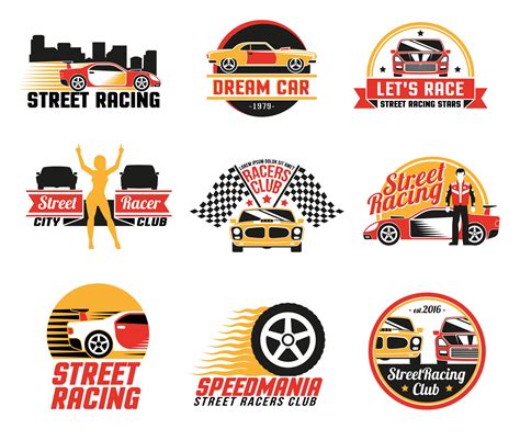 street racing logo emblems icons set  vector art  vecteezy