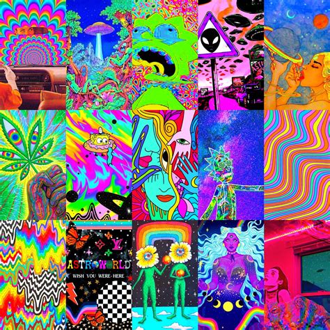 Trippy Psychedelic Aesthetic Wall Collage Kit 60pcs Etsy
