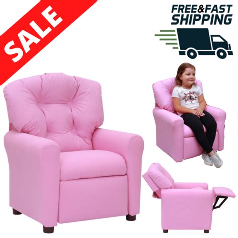 kids recliner chair pink child deluxe padded sofa armchair soft seat lounger   sale