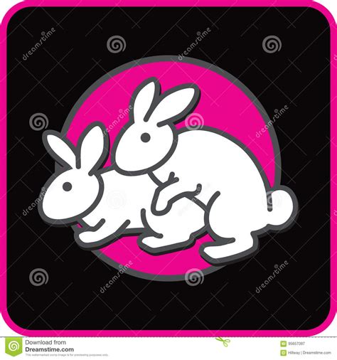 Funny Cartoon Card With Couple Of White Lovers Rabbits Having Sex Stock