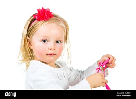 cute preschool girl isolated  white stock photo alamy