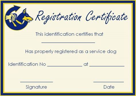 service dog certificate template  word templates  trained dogs