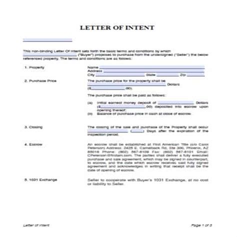 sample letter  intent  purchase  property templates besty