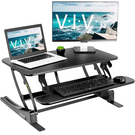 vivo black height adjustable  standing desk monitor riser tabletop