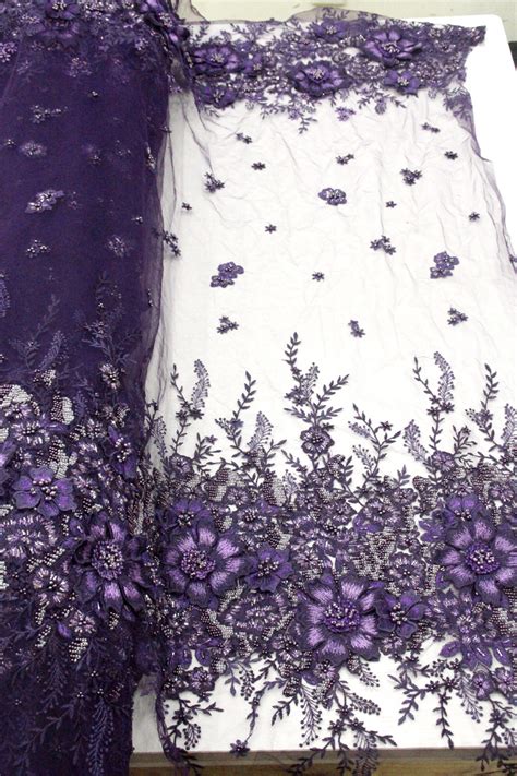 embroidery wedding lace fabric purple floral lace bridal beaded lace