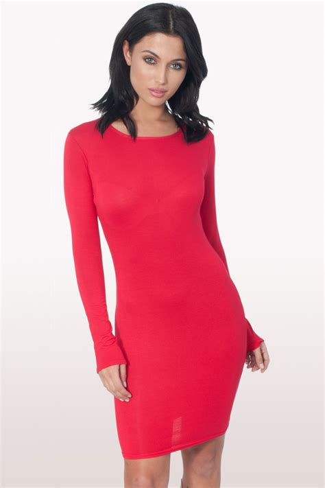 Red Long Sleeve Bodycon Dress Dresses Modamore