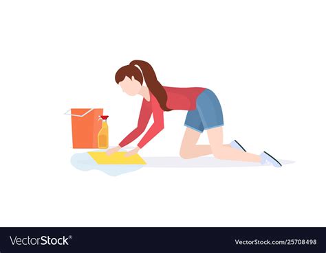 housewife washing floor on knees woman cleaner vector image