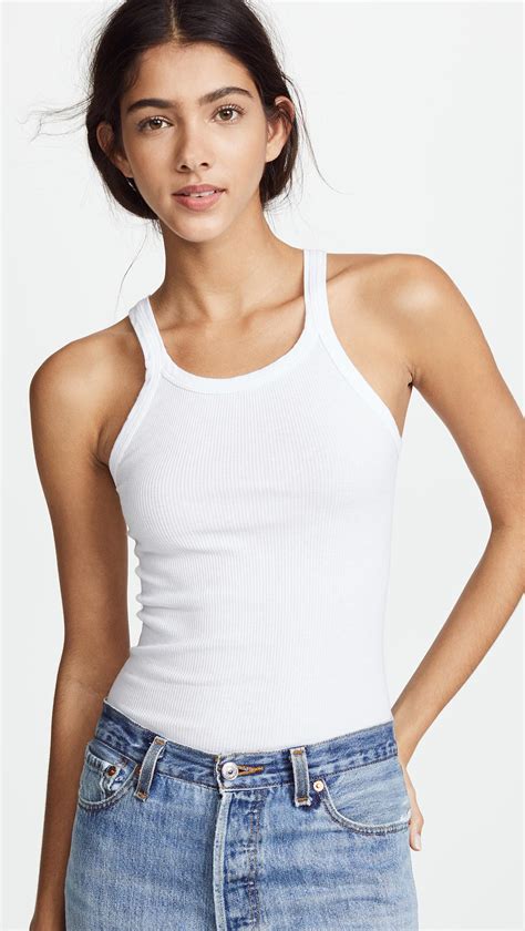 Re Done Cotton Ribbed Tank In White Lyst