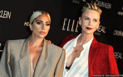 lady gaga and charlize theron flaunt cleavage at elle