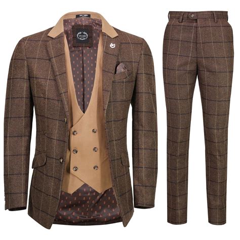 mens classic  piece tweed suit herringbone check smart retro tailored