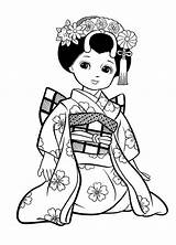 Coloring Japanese Pages Geisha Cute Printable Girl Cartoon Colouring Adult Color Netart Girls Books Getdrawings Asian Getcolorings Drawing Print Kimono sketch template