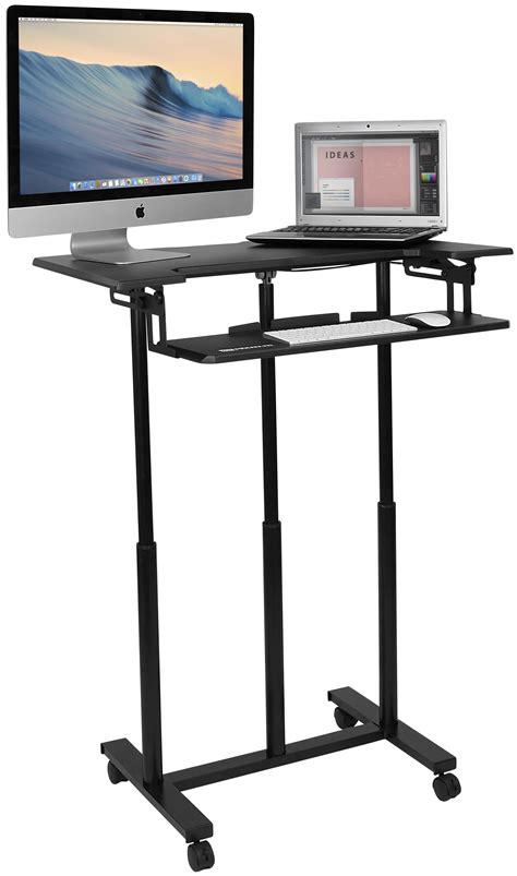 mount  mobile standing desk  wheels rolling sit stand