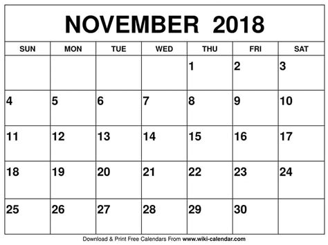 blank november  calendar printable