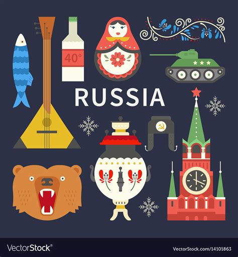 flat russian symbols royalty  vector image