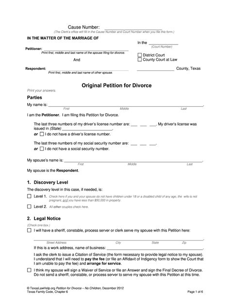 printable divorce papers texas